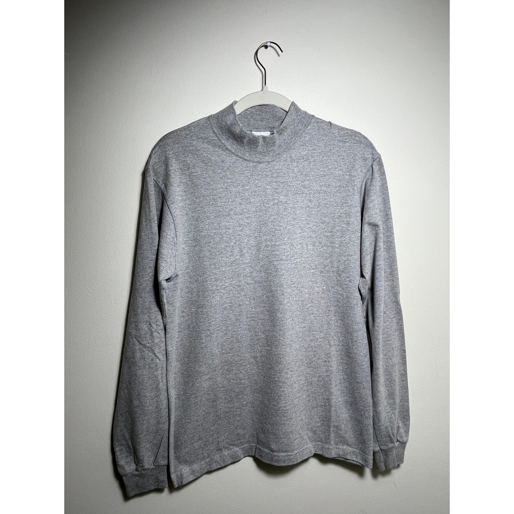 Cotton Deluxe Mens Mock Neck Long Sleeve T-Shirt Heather Gray Made in USA Small